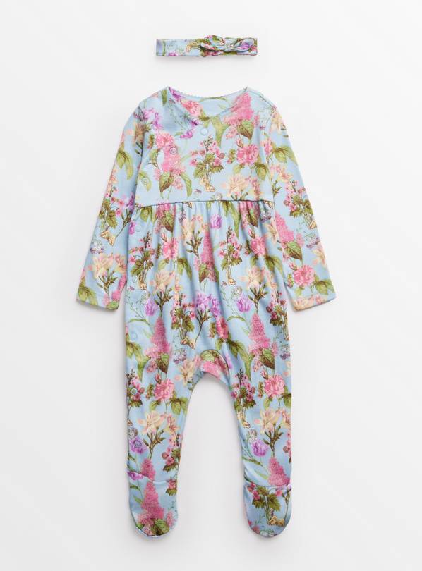 Digital Floral Print Sleepsuit & Headband Set Up to 3 mths